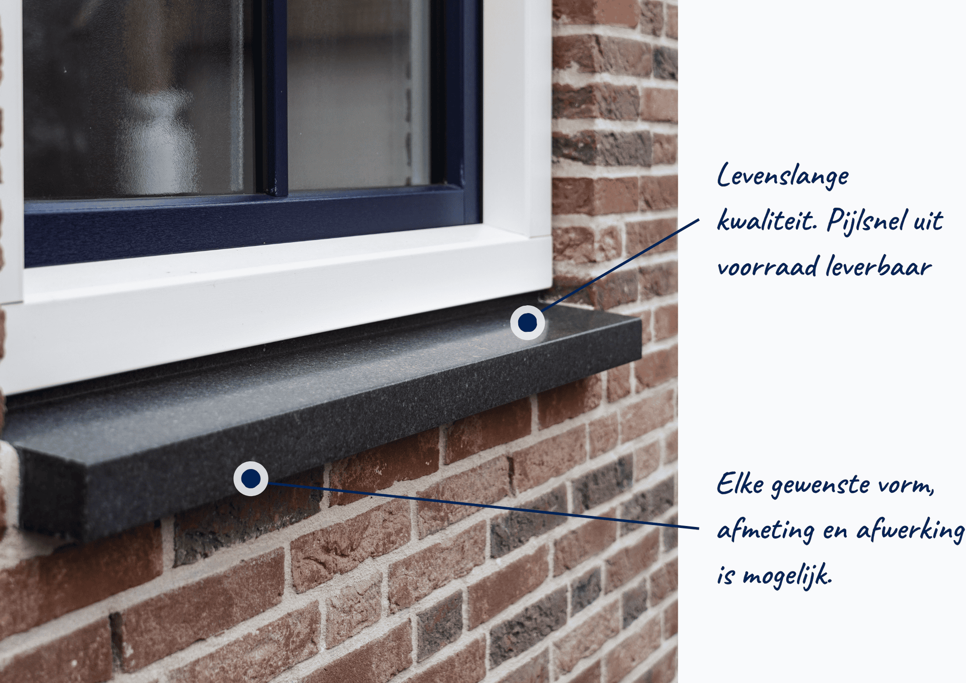 Duurzaam raamprofiel met zwarte dorpel en brick muur, hoogwaardige afwerking.